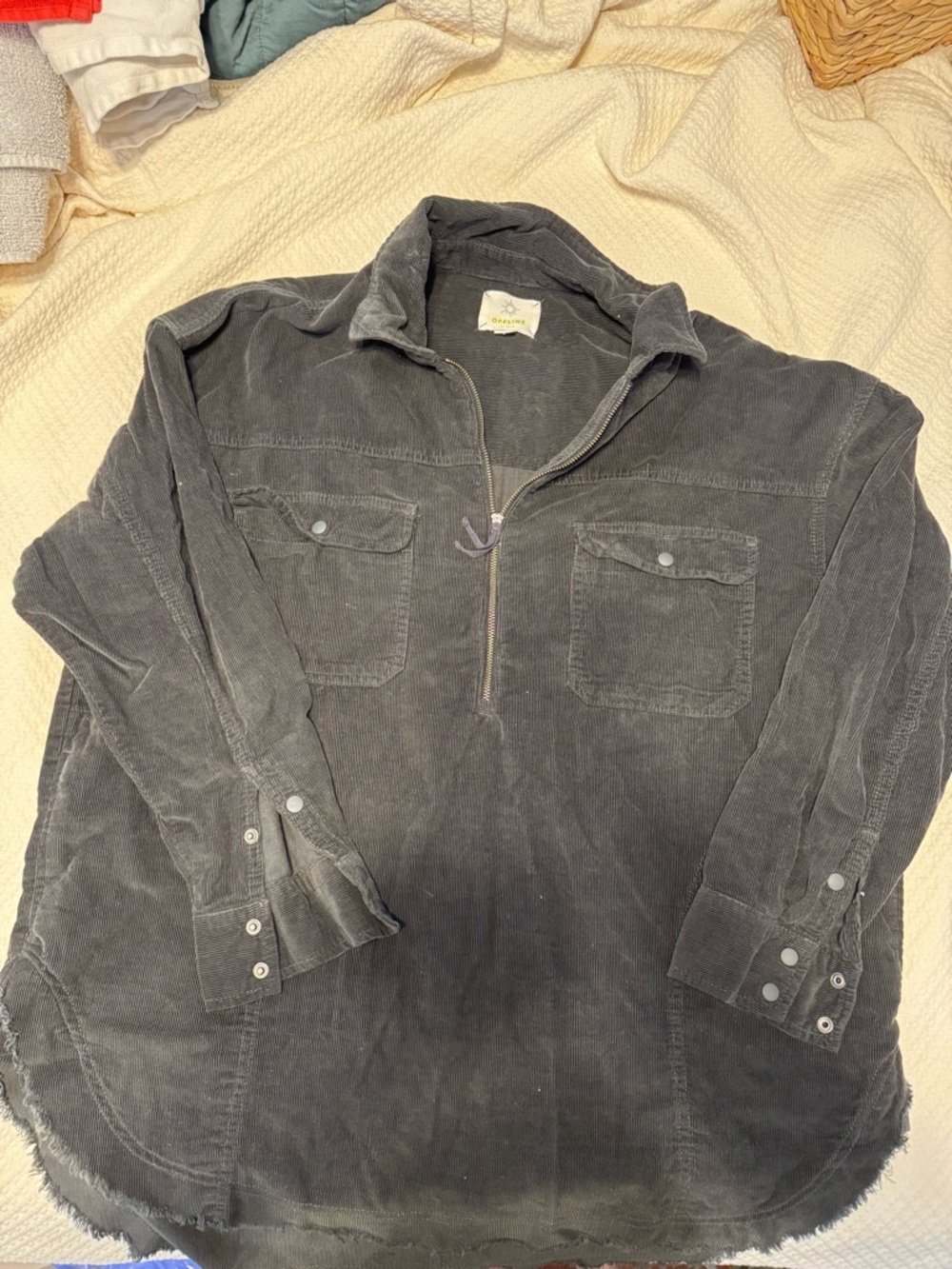aerie OFFLINE Corduroy Top quarter zip in Charcoal